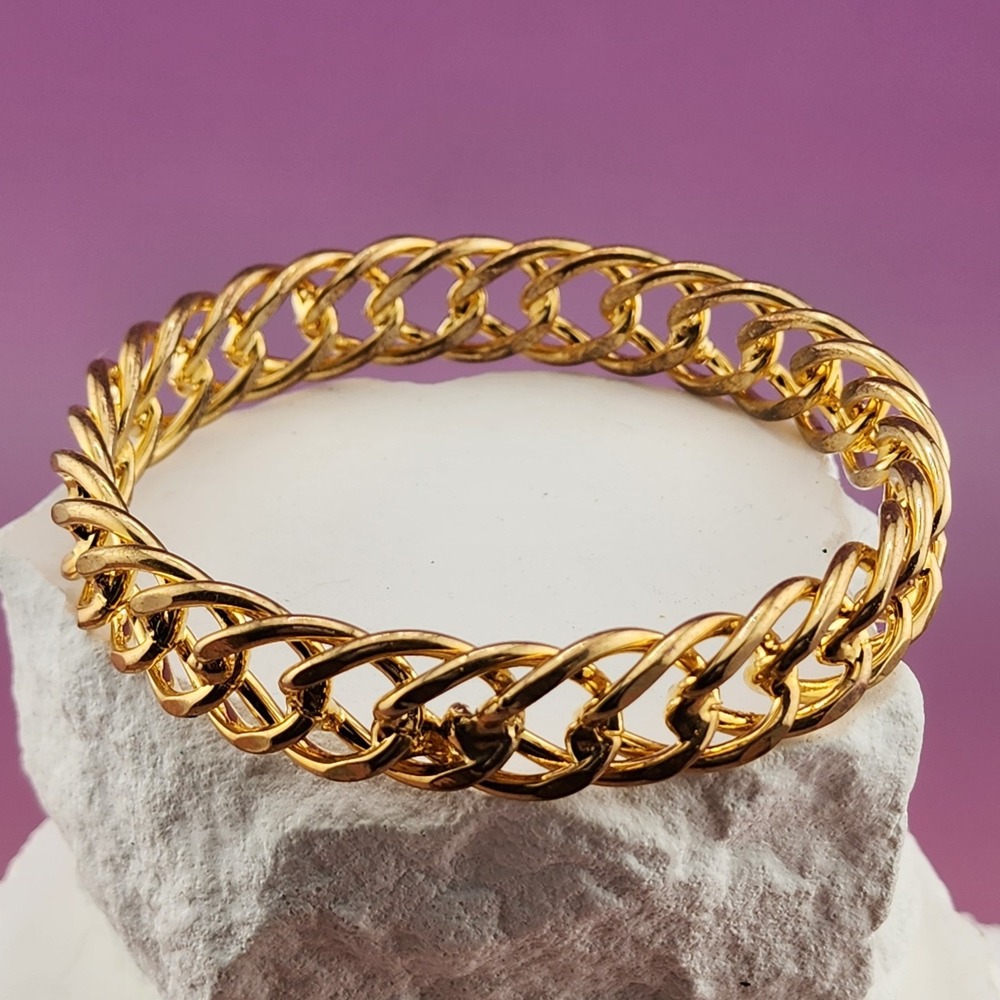 Gold Tone Interlocking Chain Link Bracelet Chunky Statement Retro Metal Jewelry